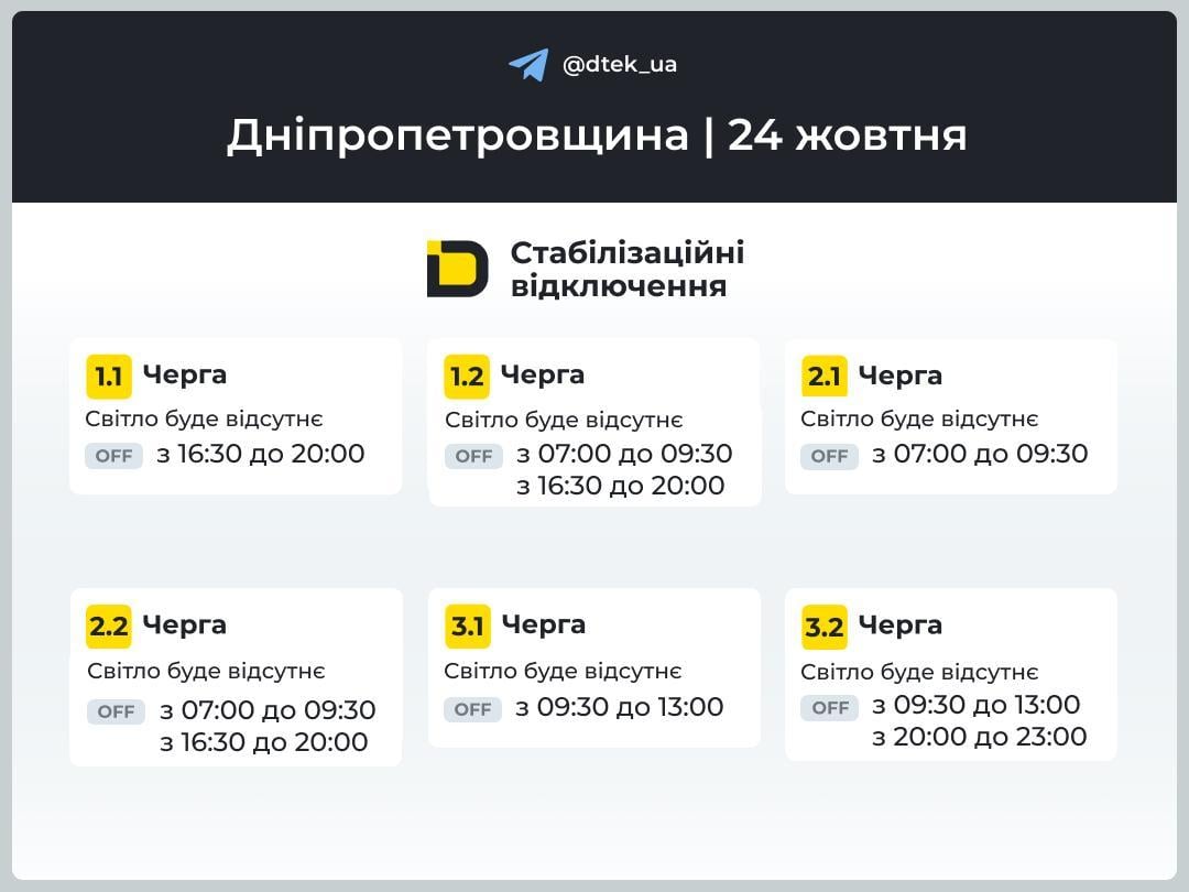 Відключення триватимуть: у кого вимикатимуть світло 24 жовтня Відключення триватимуть: у кого вимикатимуть світло 24 жовтня