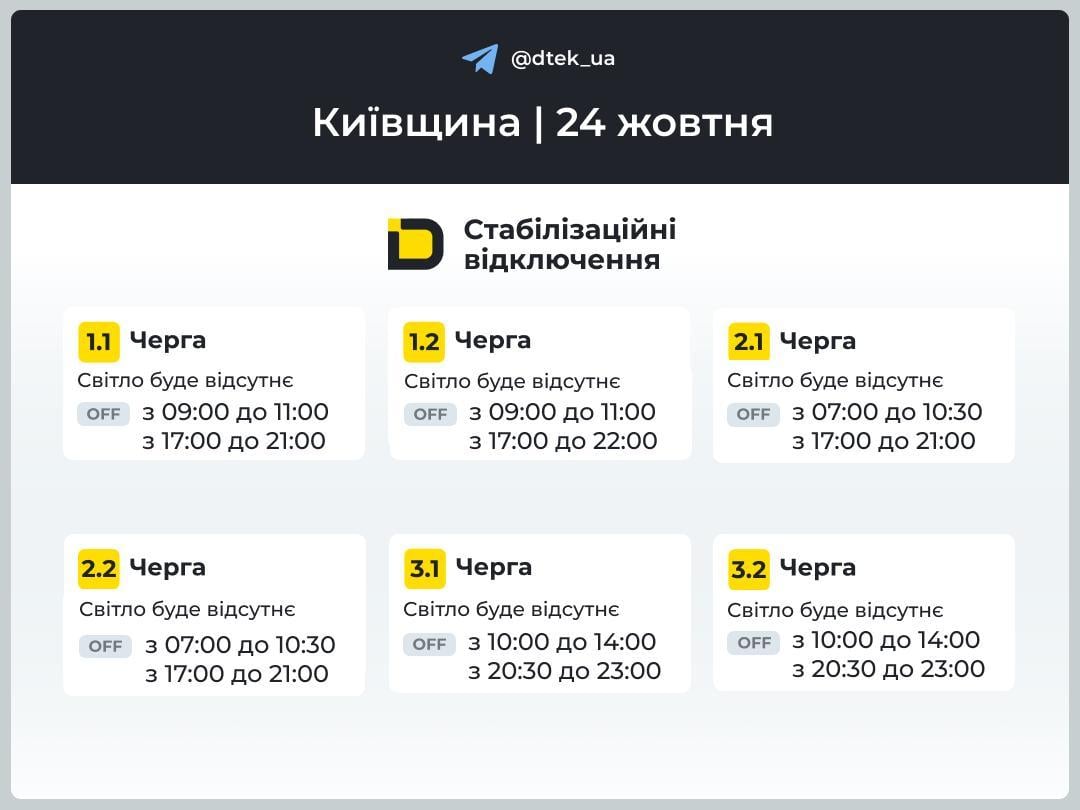 Відключення триватимуть: у кого вимикатимуть світло 24 жовтня Відключення триватимуть: у кого вимикатимуть світло 24 жовтня
