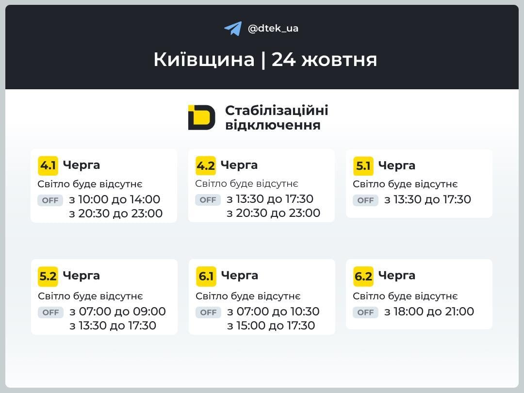 Відключення триватимуть: у кого вимикатимуть світло 24 жовтня Відключення триватимуть: у кого вимикатимуть світло 24 жовтня