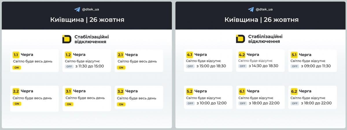 Графики отключения света / фото ДТЭК Графики отключения света / фото ДТЭК