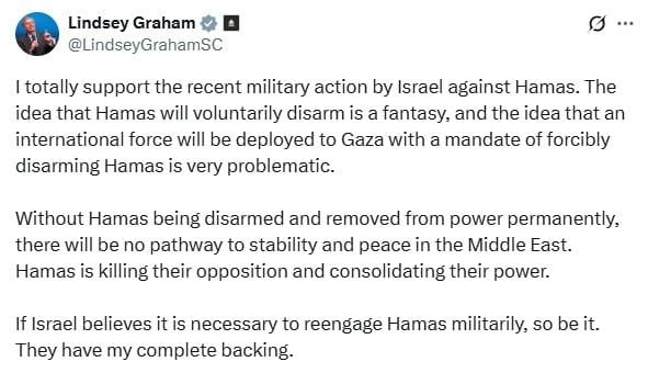 Грем заявив, що підтримує дії Ізраїлю / Фото: Telegram