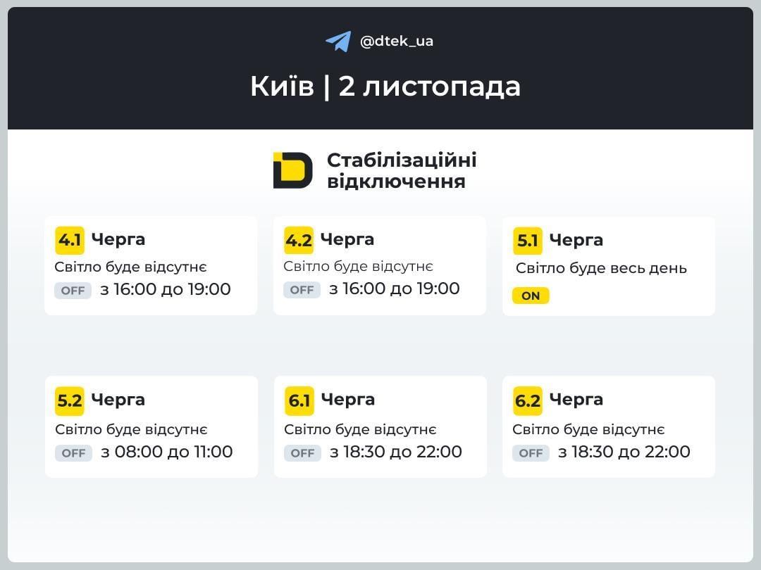 Графики отключения света 2 ноября: когда не будет электроэнергии Графики отключения света 2 ноября: когда не будет электроэнергии