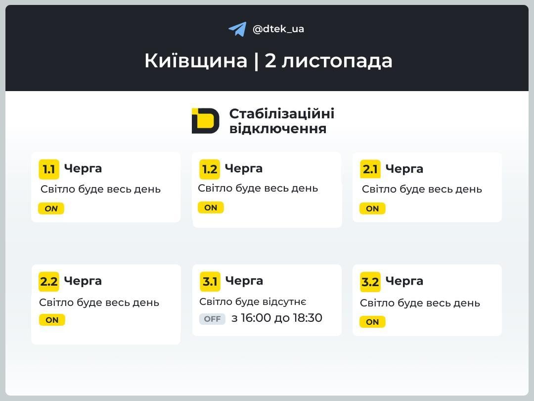 Графики отключения света 2 ноября: когда не будет электроэнергии Графики отключения света 2 ноября: когда не будет электроэнергии