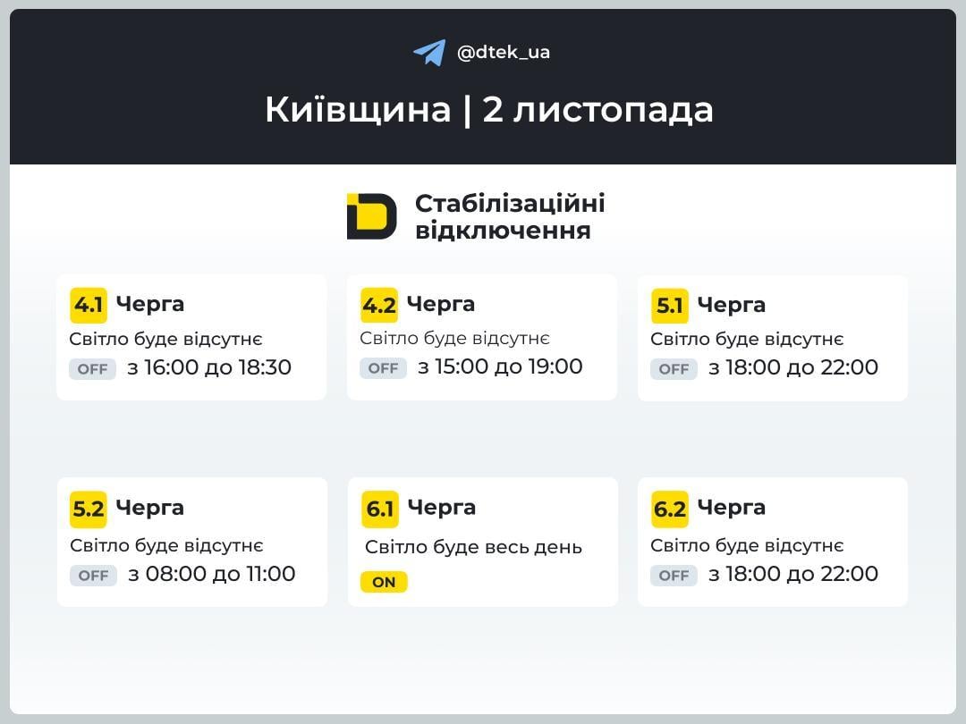 Графики отключения света 2 ноября: когда не будет электроэнергии Графики отключения света 2 ноября: когда не будет электроэнергии