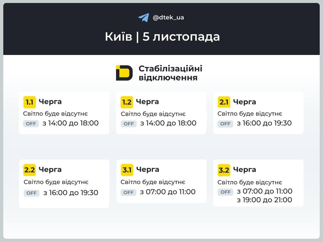 График отключения света Киев График отключения света Киев