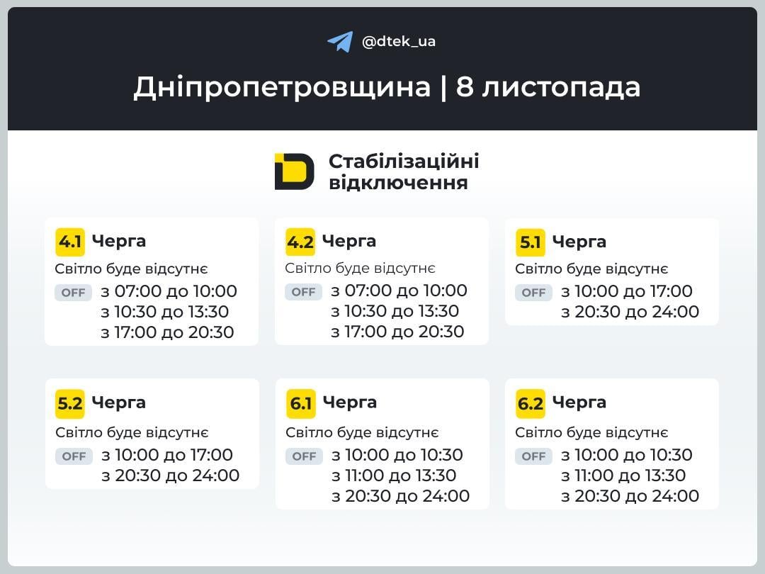 График для Днепропетровщины / ДТЭК График для Днепропетровщины / ДТЭК