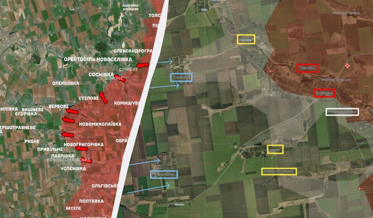 Ситуція у Запорізькій області на мапах Генштабу та DeepState / колаж УНІАН, фото Генштаб, DeepState