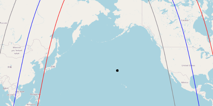 Крапкою відзначене місце «загибелі» українського супутника «Січ-2-30», чия «варта» на орбіті завершилася о 00:27 за київським часом. Дані: НЦУВКЗ