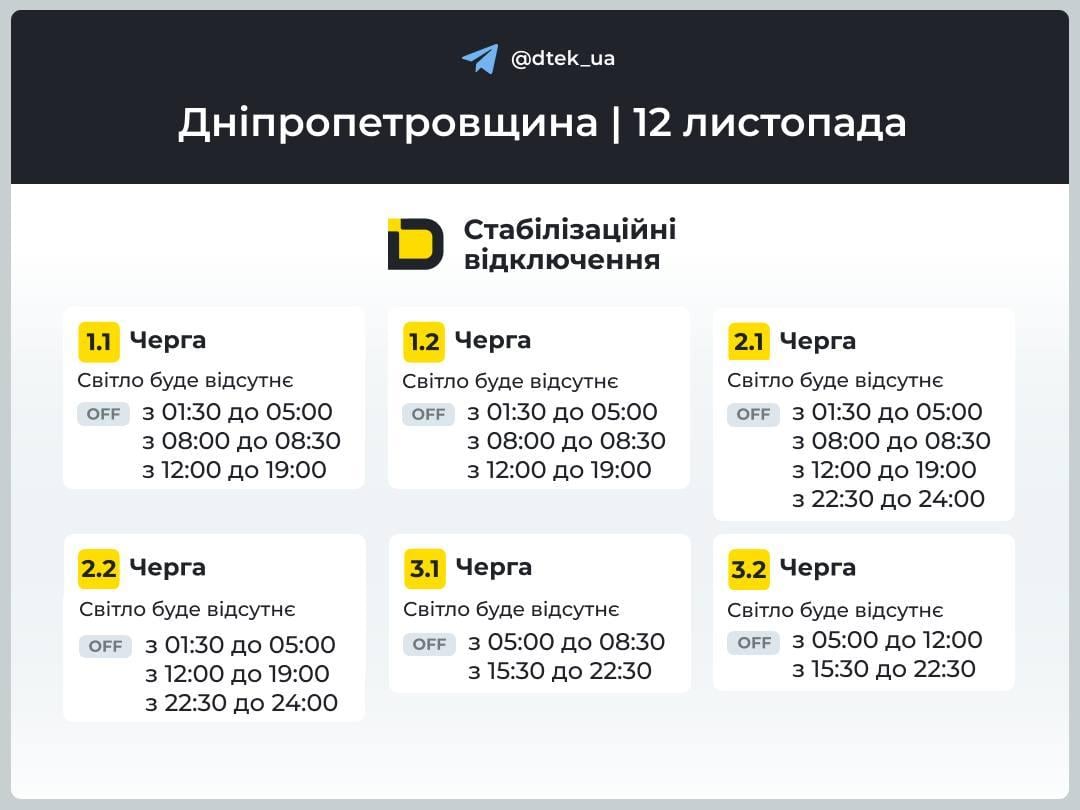 В среду в Украине продолжат действовать графики: как будут выключать свет 12 ноября
