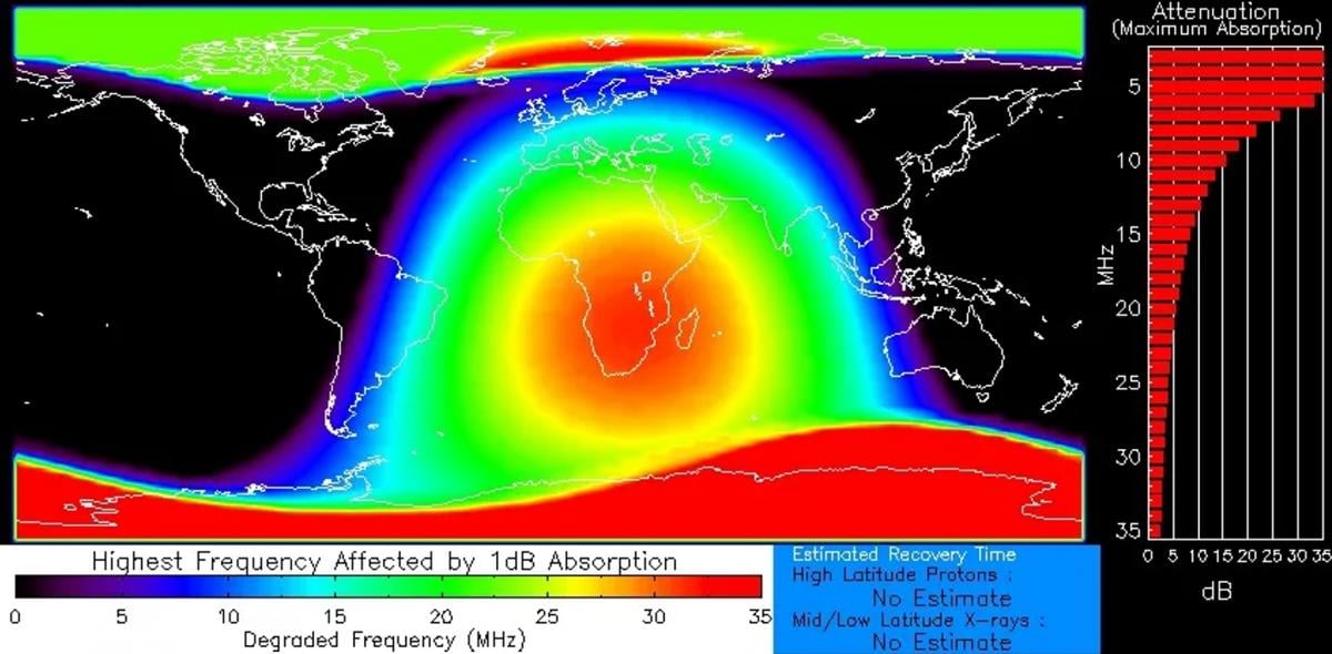 Перебої в радіозв'язку, пов'язані із сонячним спалахом X5.1 11 листопада. (Зображення надано Центром прогнозування космічної погоди NOAA)