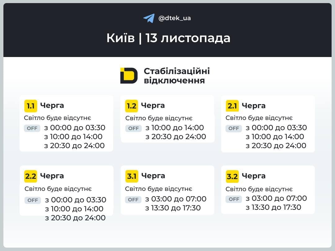 В четверг в Украине будут действовать графики: как планируют выключать свет 13 ноября