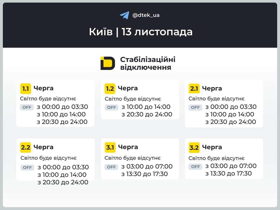 У четвер в Україні діятимуть графіки: як вимикатимуть світло 13 листопада У четвер в Україні діятимуть графіки: як вимикатимуть світло 13 листопада