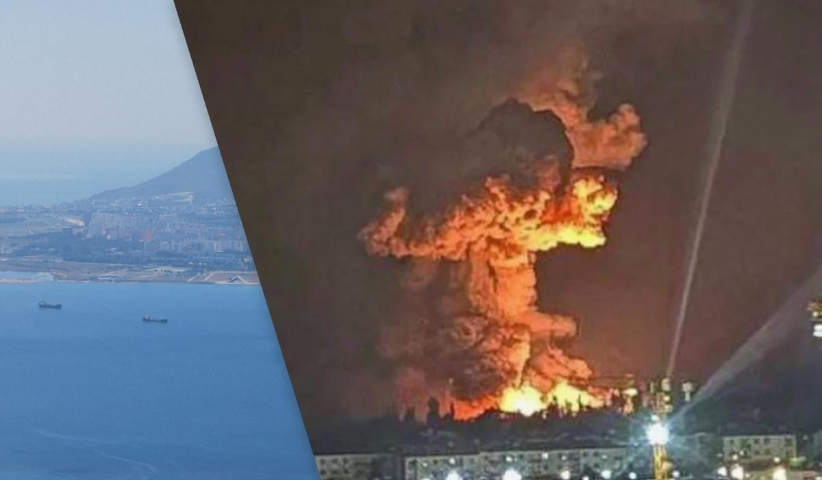 Сили оборони уразили пункт базування кораблів РФ у Новоросійську / колаж УНІАН, фото Вікіпедія, скріншот