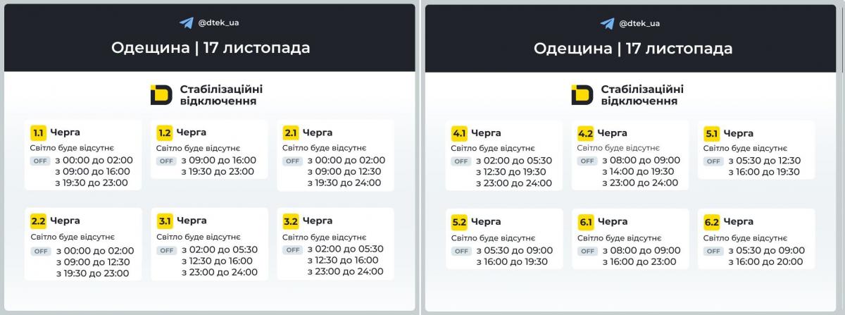 График веерных отключений для Киевской области / инфографика t.me/dtek_ua