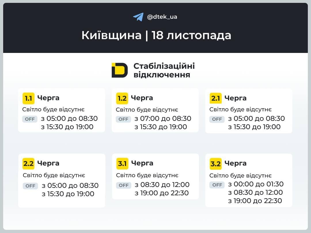 График отключения света в Киевской области График отключения света в Киевской области