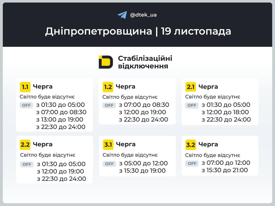 График отключения света Днепропетровская область 19 ноября График отключения света Днепропетровская область 19 ноября