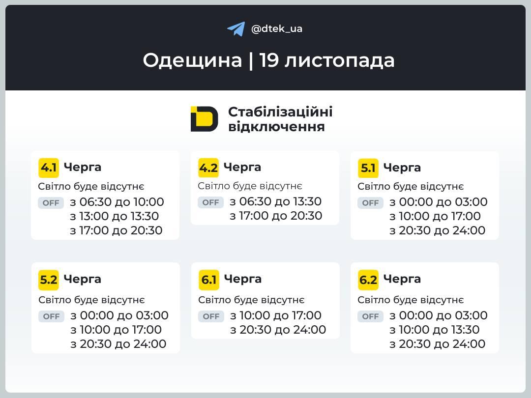 График отключения света Одесская область 19 ноября График отключения света Одесская область 19 ноября