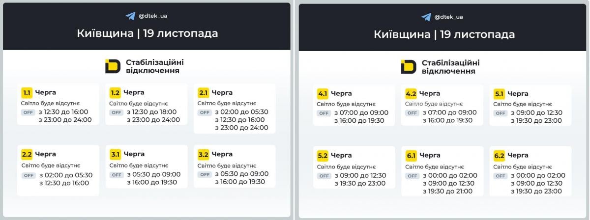 Графіки для Києва / інфографіка t.me/dtek_ua