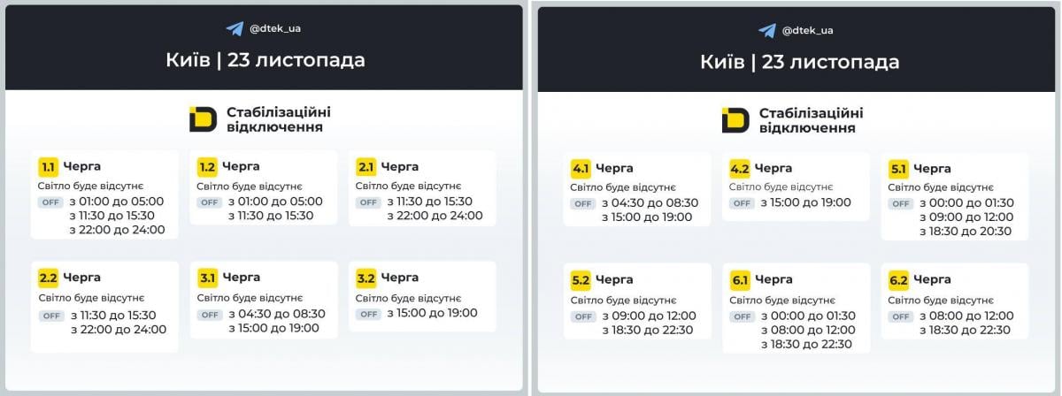 Графік для Київщини / інфографіка t.me/dtek_ua