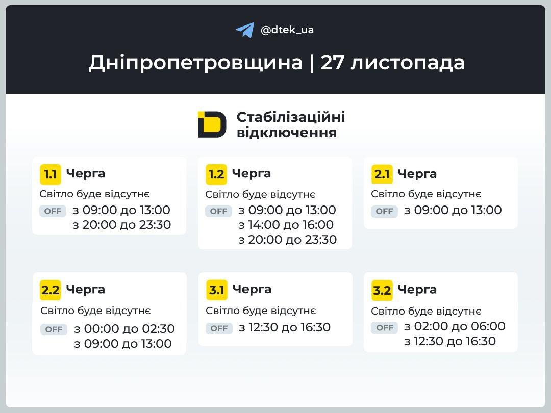 Графики отключений света на 27 ноября: когда в домах украинцев не будет электричества