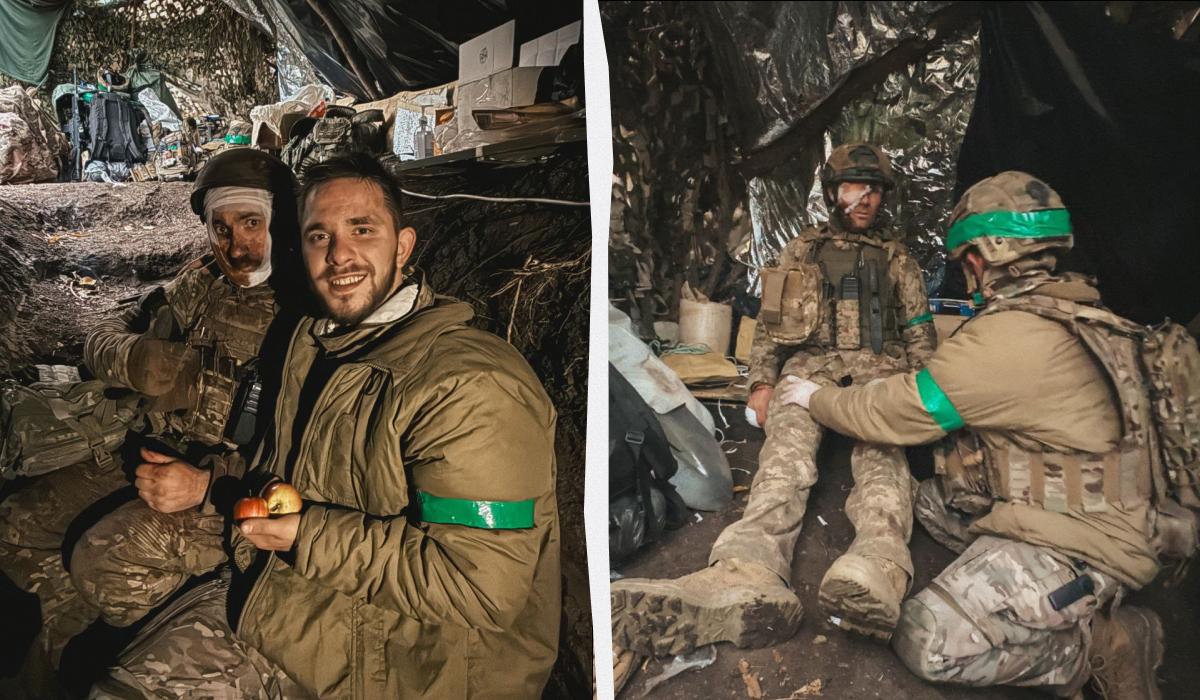 колаж УНІАН, фото військового медика з позивним «Віцик»