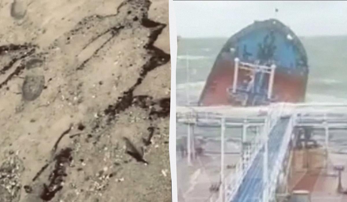 Загрязнение проявляется в виде темных разводов на песке / коллаж УНИАН, скриншоты Загрязнение проявляется в виде темных разводов на песке / коллаж УНИАН, скриншоты