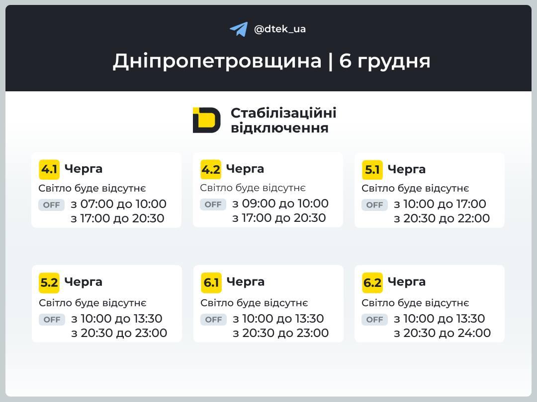 Графіки відключень 6 грудня: які регіони будуть без світла в суботу