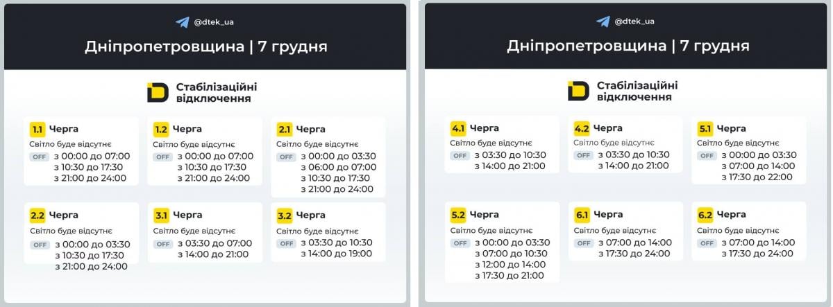 Графік для Одеської області / інфографіка t.me/dtek_ua