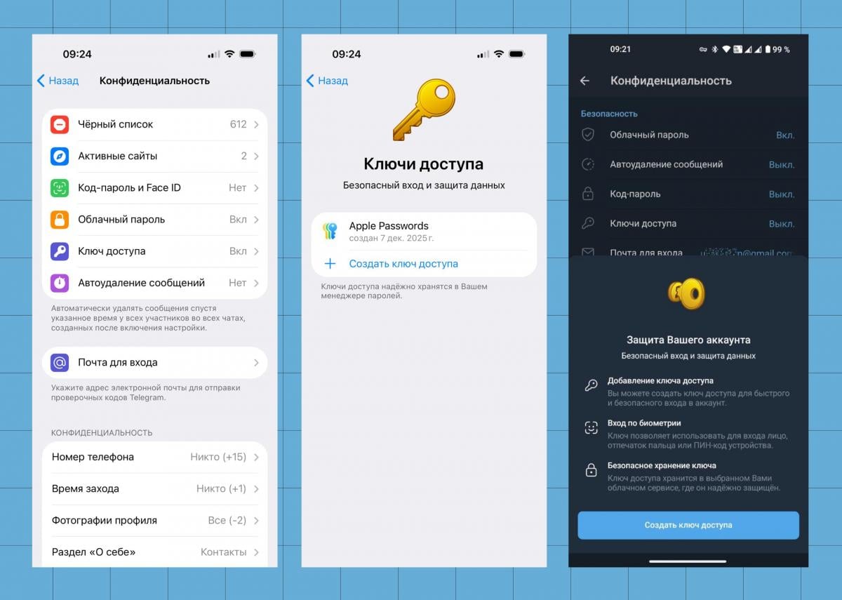 В Telegram появился вход без SMS-кодов и паролей: как добавить 'ключ доступа' В Telegram появился вход без SMS-кодов и паролей: как добавить 'ключ доступа'