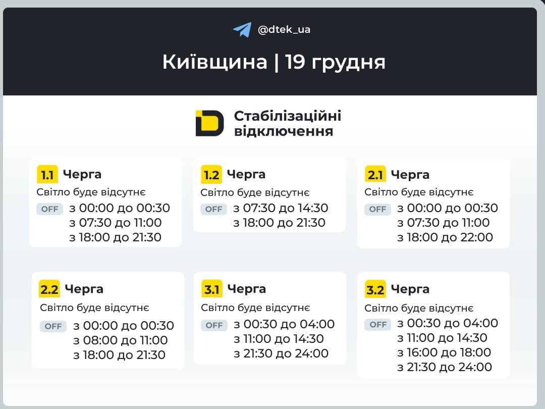 Відключення світла 19 грудня: коли не буде світла у п'ятницю Відключення світла 19 грудня: коли не буде світла у п'ятницю