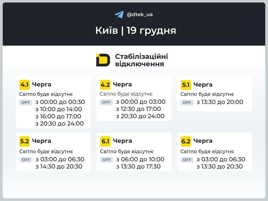 Графіки відключень для Києва і області змінили: годин без світла 19 грудня стало більше