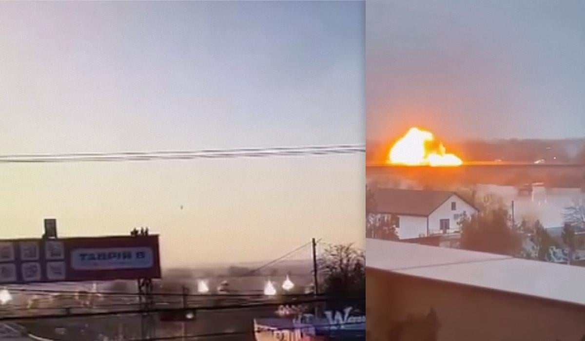 Удары по мосту в Маяках - кассетными боеприпасами и "Шахедом" / коллаж УНИАН, фото скриншот