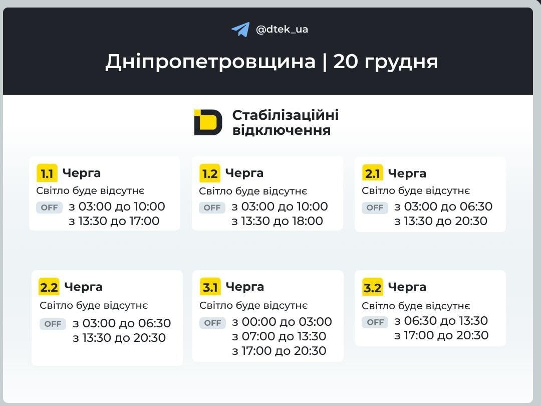 Отключения света 20 декабря: когда украинцы будут без электроэнергии в субботу