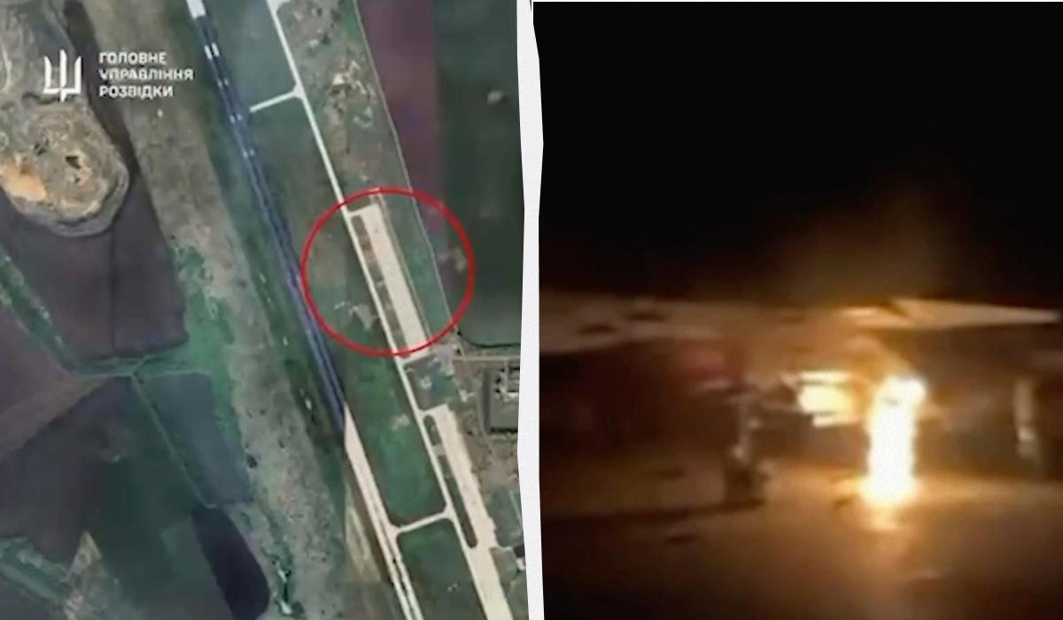 На російському аеродромі згоріли два ви / Колаж УНІАН, скриншоти