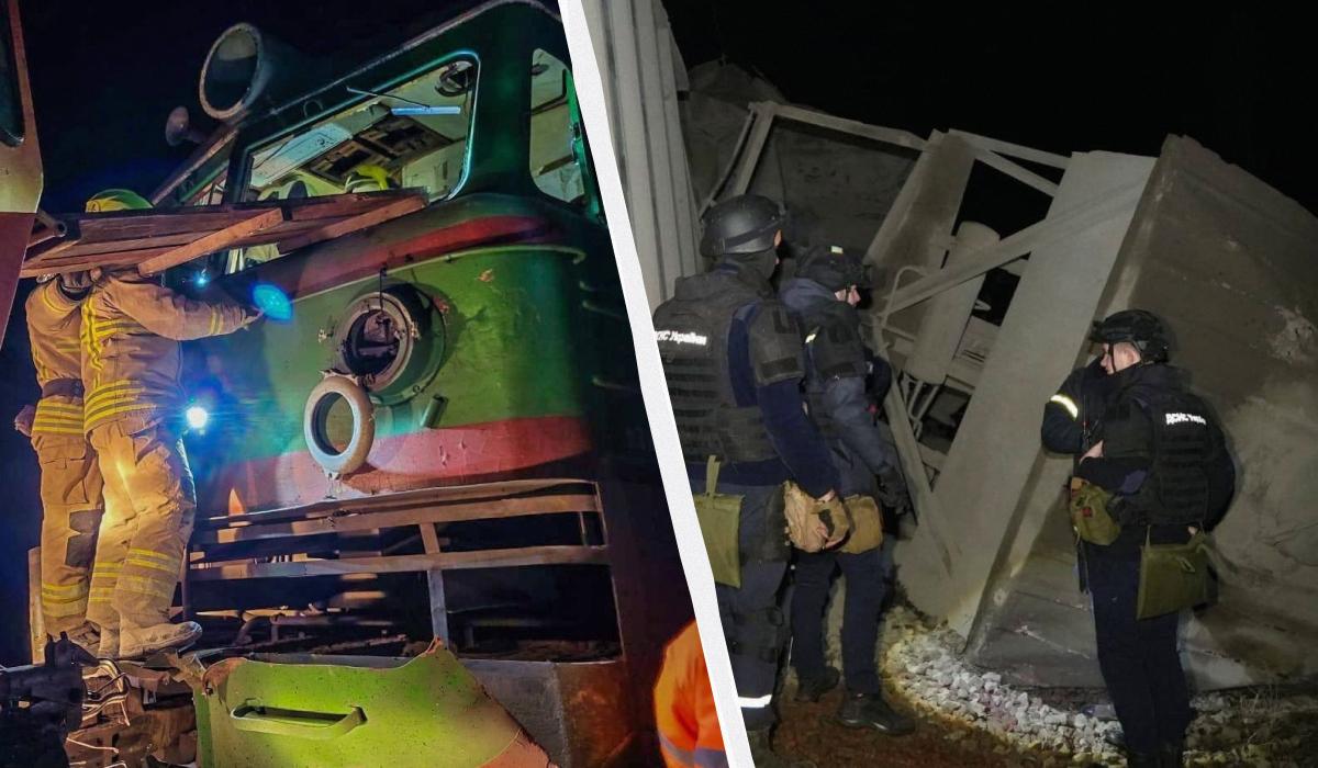 Последствия аварии на железной дороге возле Коростеня / коллаж УНИАН, фото ГСЧС