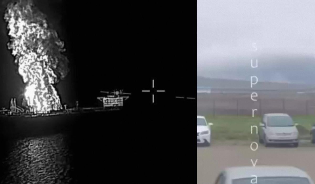 Джерела повідомили про атаку на нафтовий термінал у Краснодарському країн / колаж УНІАН, фото джерела, Джерела повідомили про атаку на нафтовий термінал у Краснодарському країн / колаж УНІАН, фото джерела,