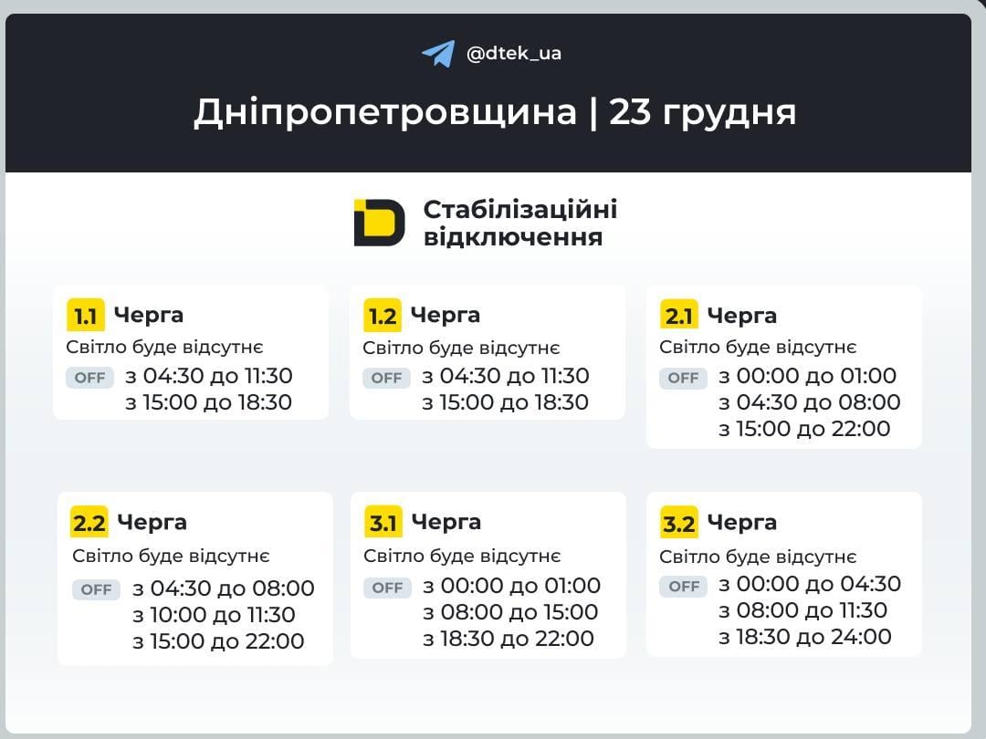 Отключение света 23 декабря: когда украинцы будут без электроэнергии во вторник