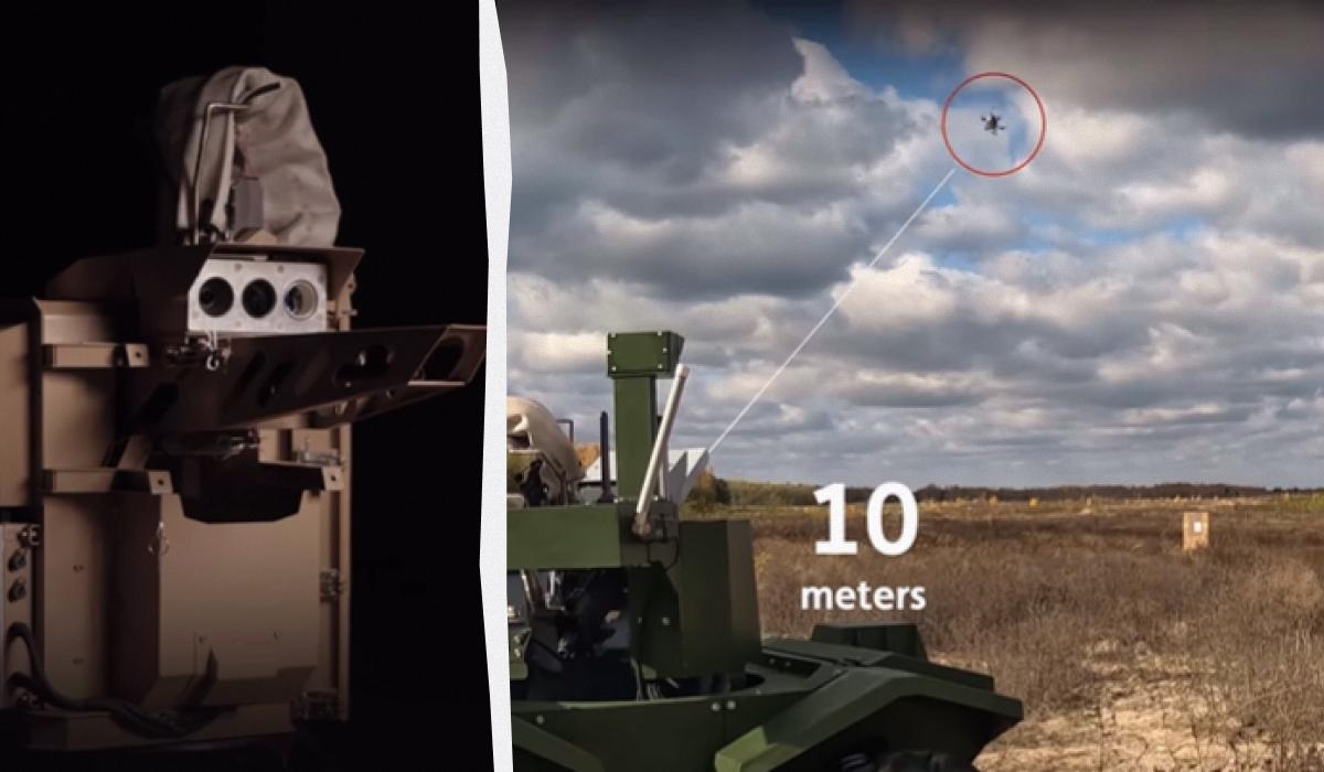 бойовий модуль «Хижак», основне покликання якого - збивати малі маневрені FPV-дрони / колаж УНІАН, фото скріншот відео UGV Robotics