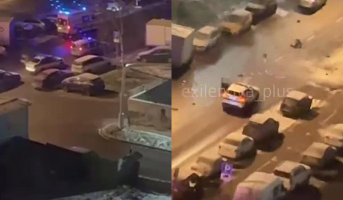 Кадри з місця вибуху поліцейського автомобіля в Москві / колаж УНІАН, фото скріншот