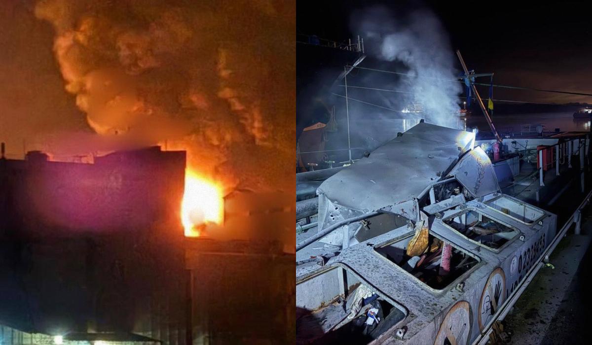 Серед пошкоджених суден є іноземні / колаж УНІАН, фото t.me/odeskaODA, t.me/OleksiiKuleba