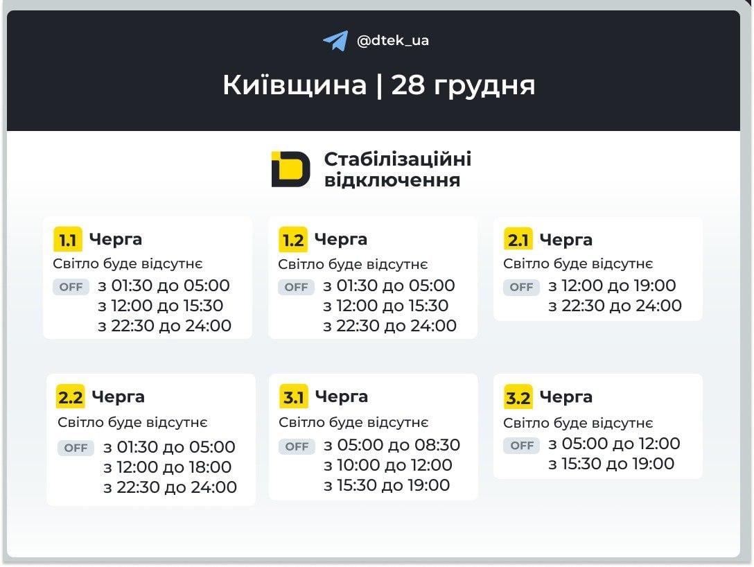 Отключения света в воскресенье: появились графики на 28 декабря Отключения света в воскресенье: появились графики на 28 декабря