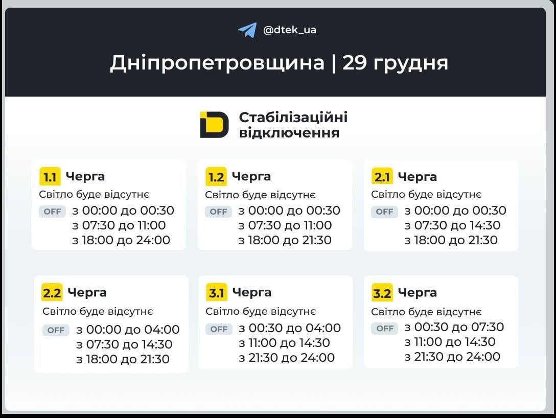 Відключення світла у понеділок: опубліковано графіки на 29 грудня