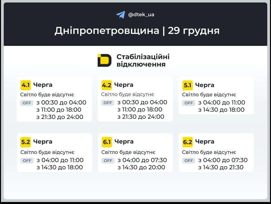 Відключення світла у понеділок: опубліковано графіки на 29 грудня