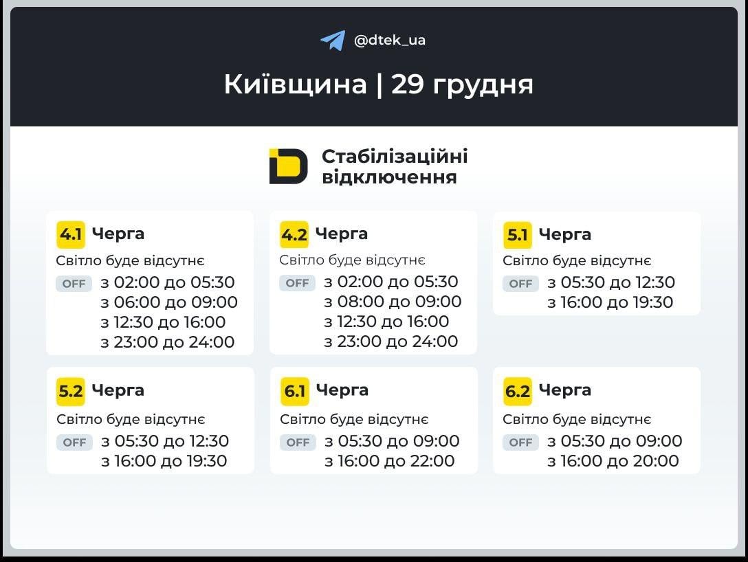 Отключение света в понедельник: опубликованы графики на 29 декабря Отключение света в понедельник: опубликованы графики на 29 декабря
