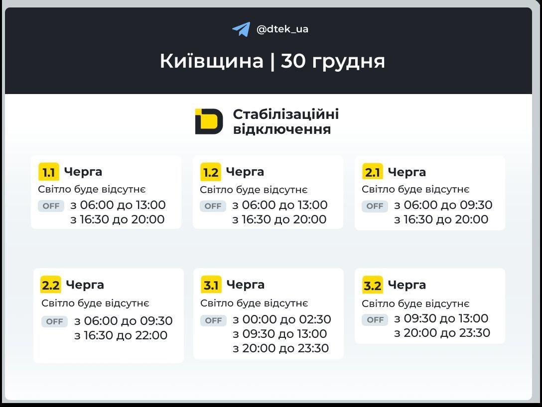 В Україні 30 грудня вимикатимуть світло: коли не буде електроенергії