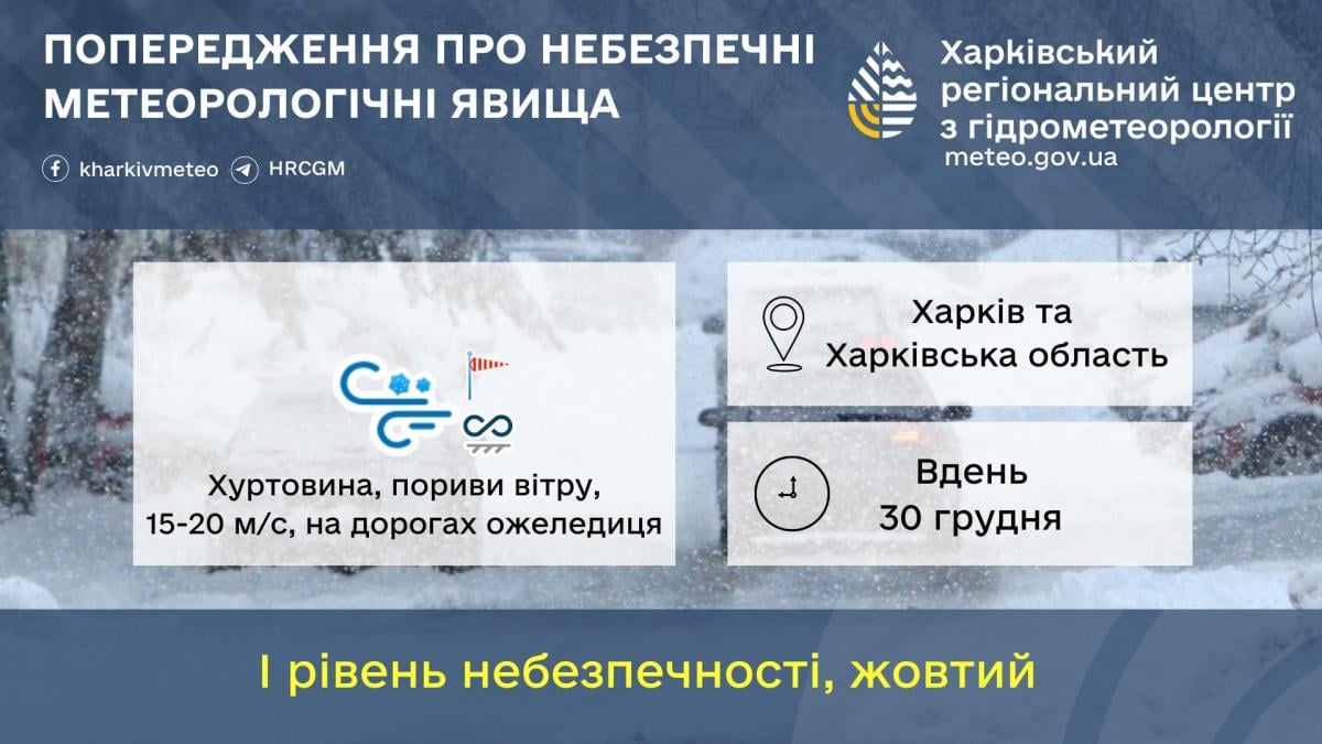Хуртовини й сильний вітер: на Харків насувається зимова негода (інфографіка)