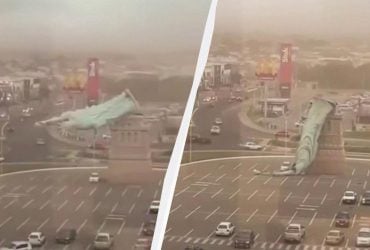 24-метрова статуя Свободи завалилася через потужний вітер: момент потрапив на відео