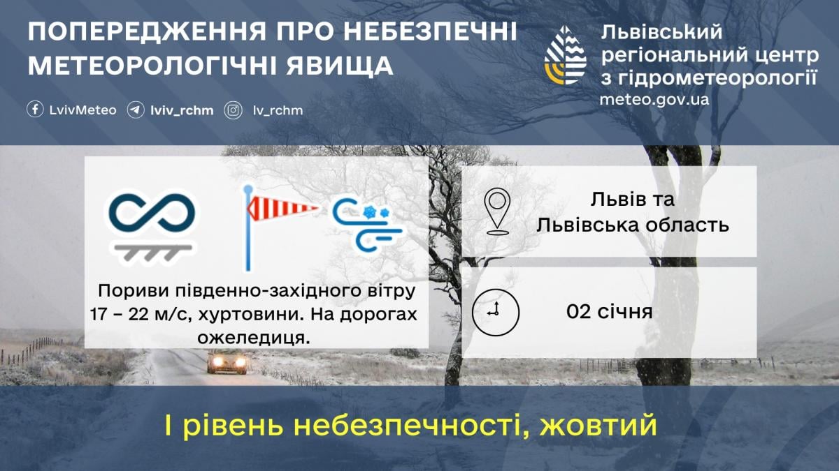 Зимнее ненастье накроет Львовскую область: объявлена оранжевая опасность (инфографика) Зимнее ненастье накроет Львовскую область: объявлена оранжевая опасность (инфографика)
