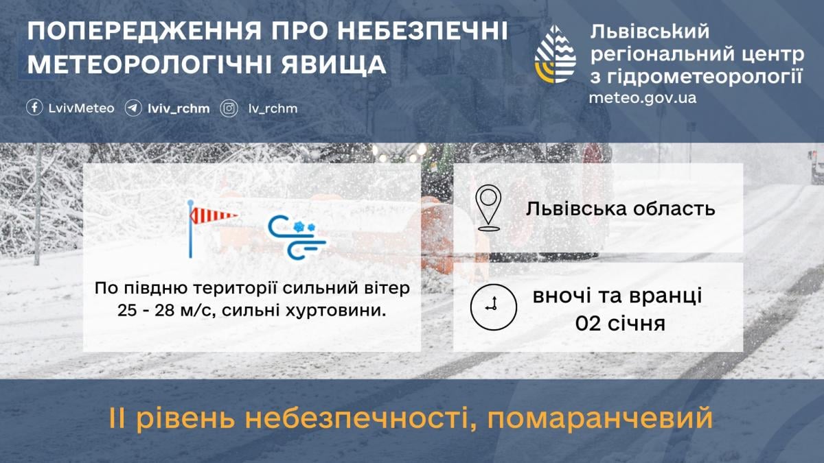 Зимнее ненастье накроет Львовскую область: объявлена оранжевая опасность (инфографика) Зимнее ненастье накроет Львовскую область: объявлена оранжевая опасность (инфографика)