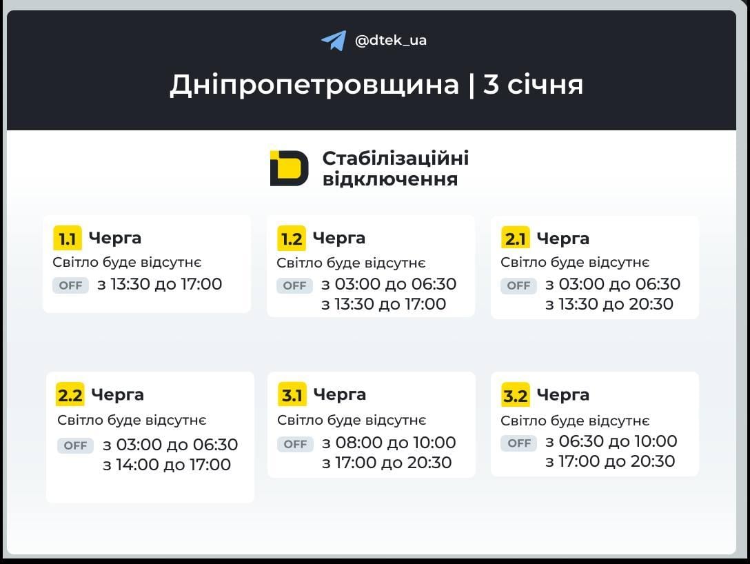 Графики отключений на 3 января: когда не будет света в первую субботу нового года Графики отключений на 3 января: когда не будет света в первую субботу нового года